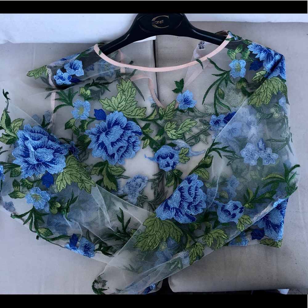 Missguided Floral Embroidered Mesh Top